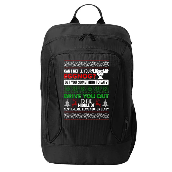 Funny Can I Refill Your Eggnog? Ugly Christmas Sweater City Backpack