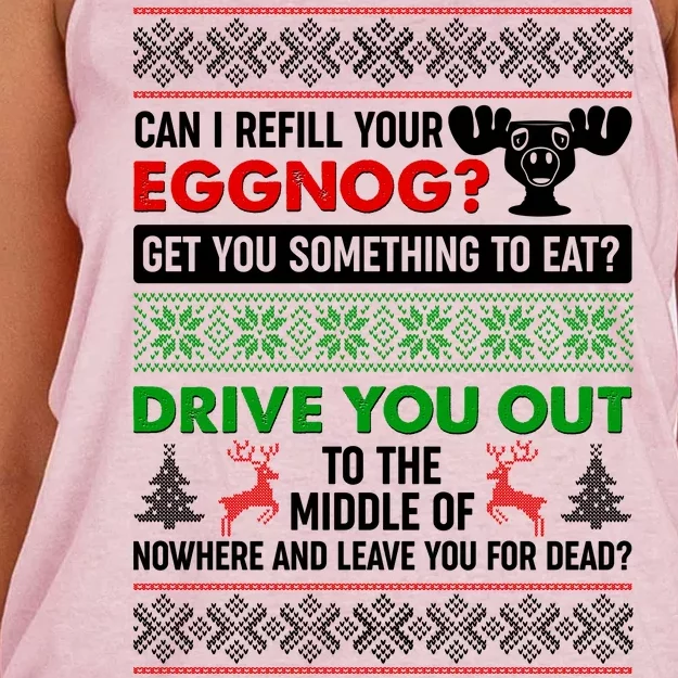 Funny Can I Refill Your Eggnog? Ugly Christmas Sweater Women's Knotted Racerback Tank