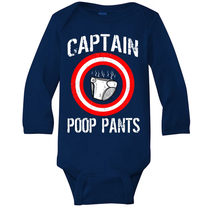 Funny Captain Poop Pants Baby Long Sleeve Bodysuit