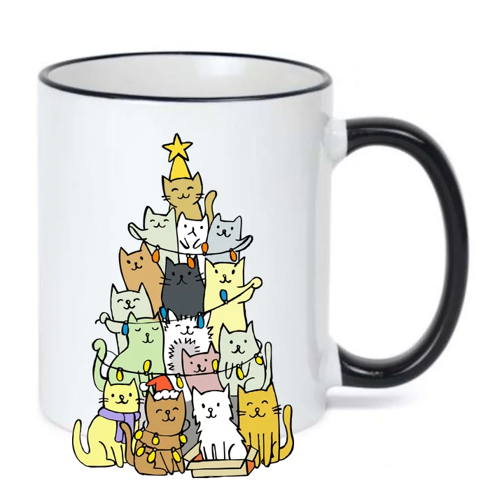 Funny Cat Christmas Tree Black Color Changing Mug