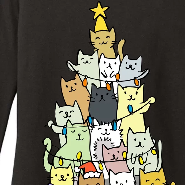 Funny Cat Christmas Tree Womens CVC Long Sleeve Shirt