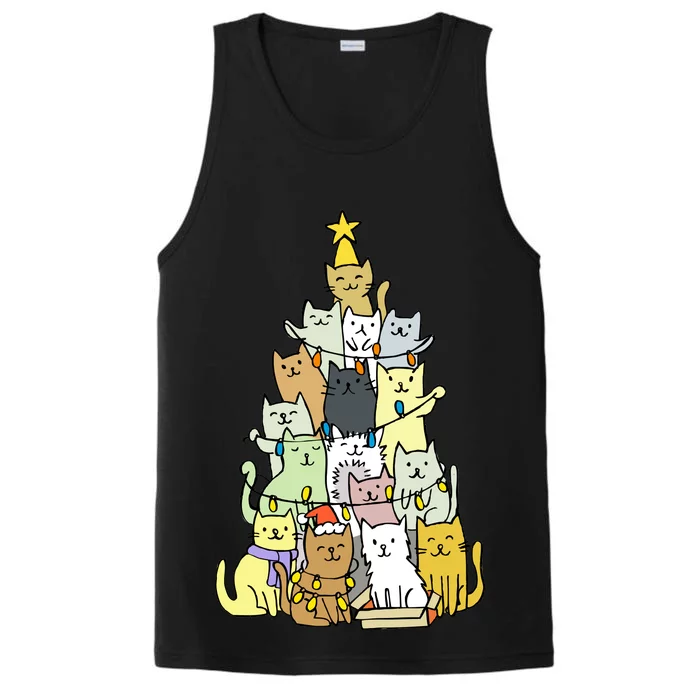 Funny Cat Christmas Tree Performance Tank