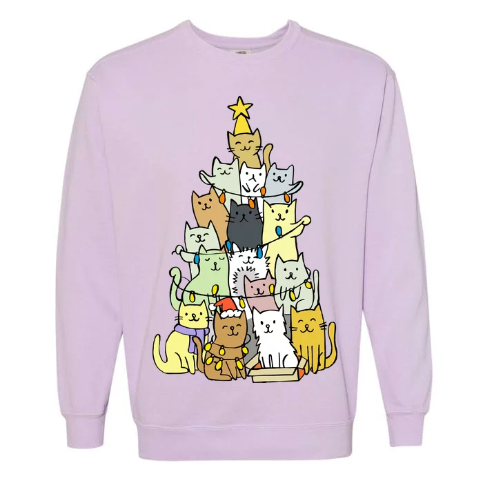 Funny Cat Christmas Tree Garment-Dyed Sweatshirt