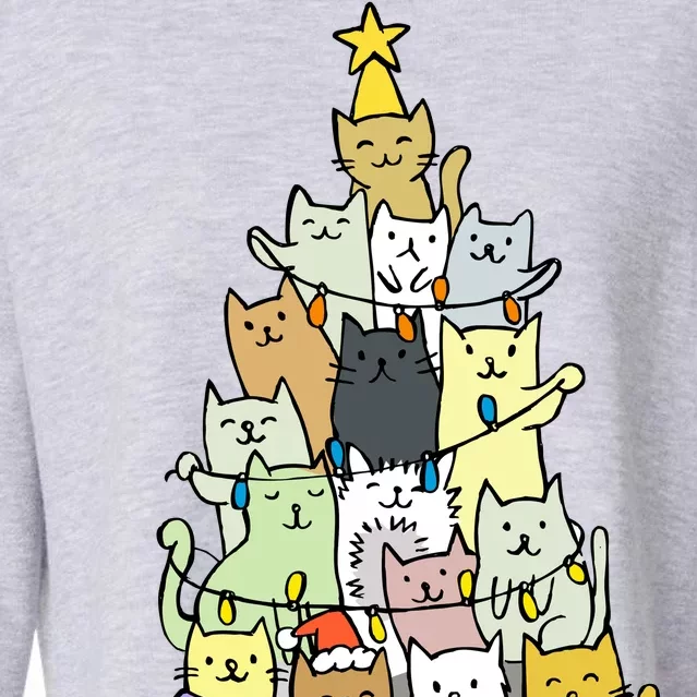 Funny Cat Christmas Tree Cropped Pullover Crew