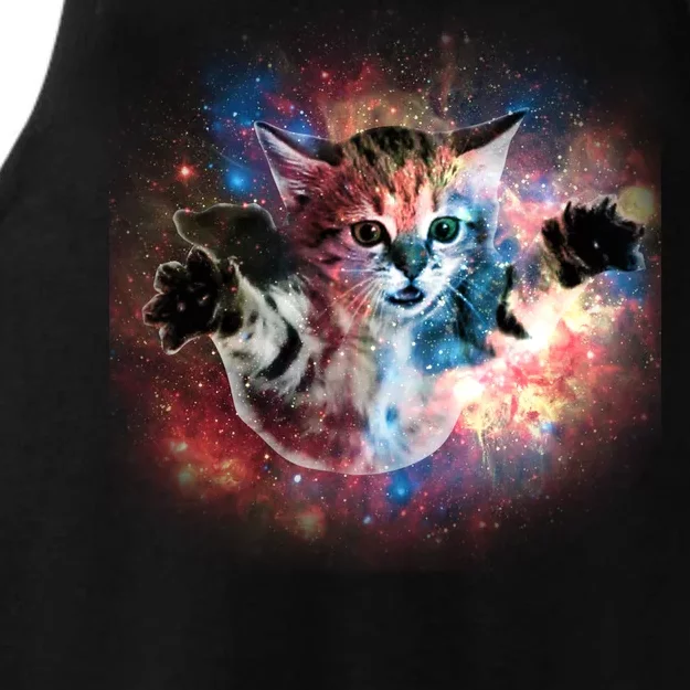 Funny Cat Floating In Space Ladies Tri-Blend Wicking Tank