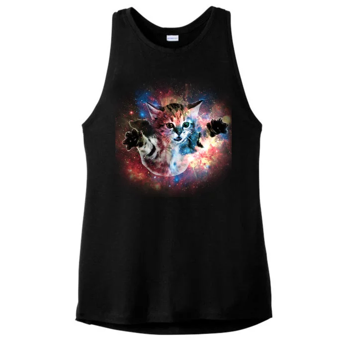 Funny Cat Floating In Space Ladies Tri-Blend Wicking Tank