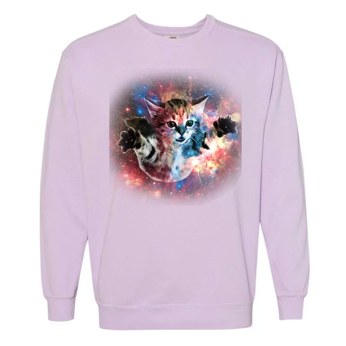 Funny Cat Floating In Space Garment-Dyed Sweatshirt