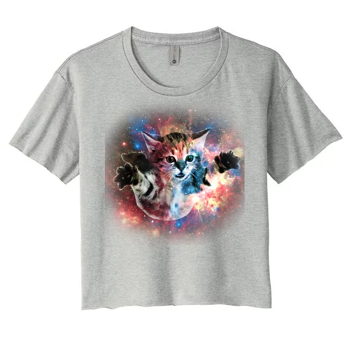 Funny Cat Floating In Space Women's Crop Top Tee