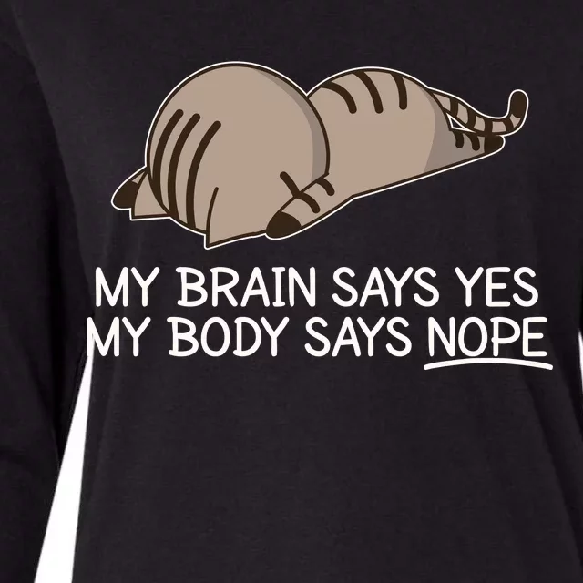 Funny Cat My Body Says NOPE Womens Cotton Relaxed Long Sleeve T-Shirt