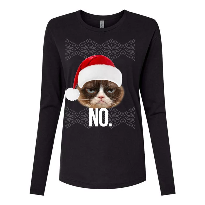 Funny Cat NO Meme Ugly Christmas Sweater Womens Cotton Relaxed Long Sleeve T-Shirt