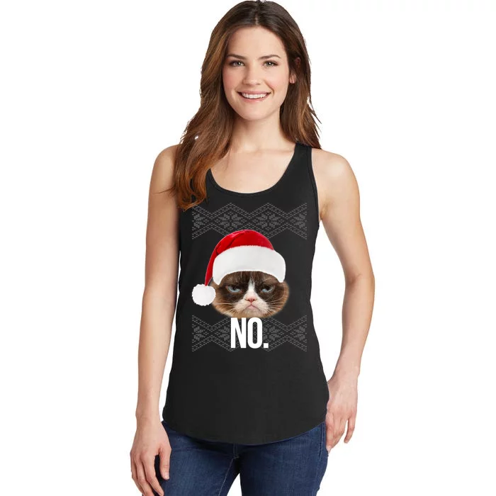 Funny Cat NO Meme Ugly Christmas Sweater Ladies Essential Tank