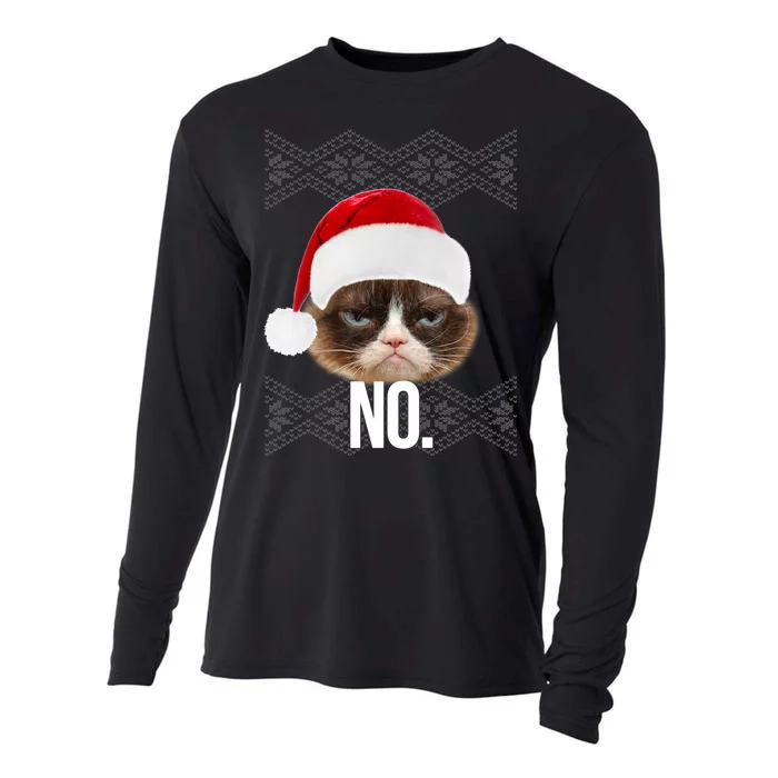 Funny Cat NO Meme Ugly Christmas Sweater Cooling Performance Long Sleeve Crew