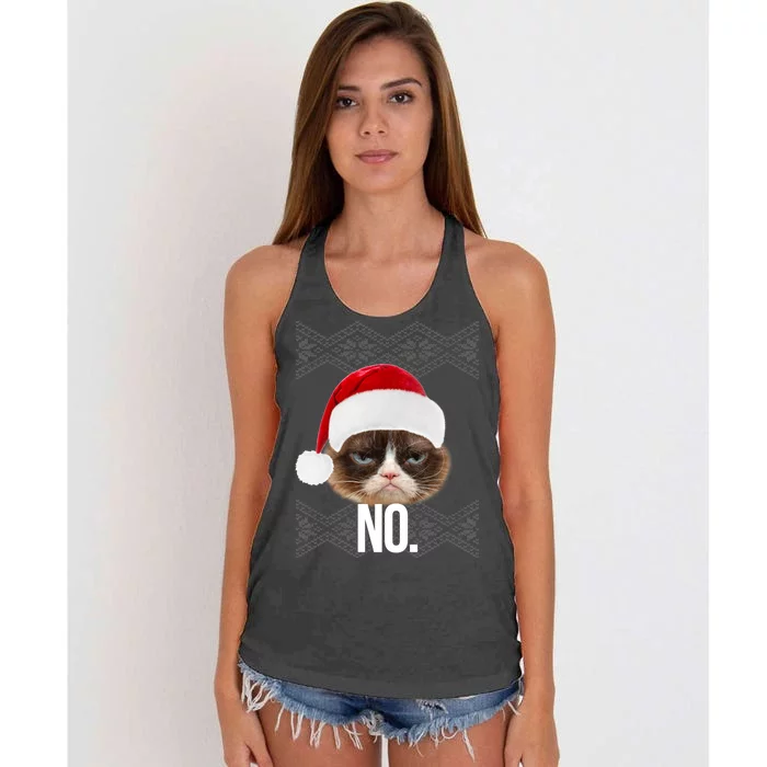 Funny Cat NO Meme Ugly Christmas Sweater Women's Knotted Racerback Tank