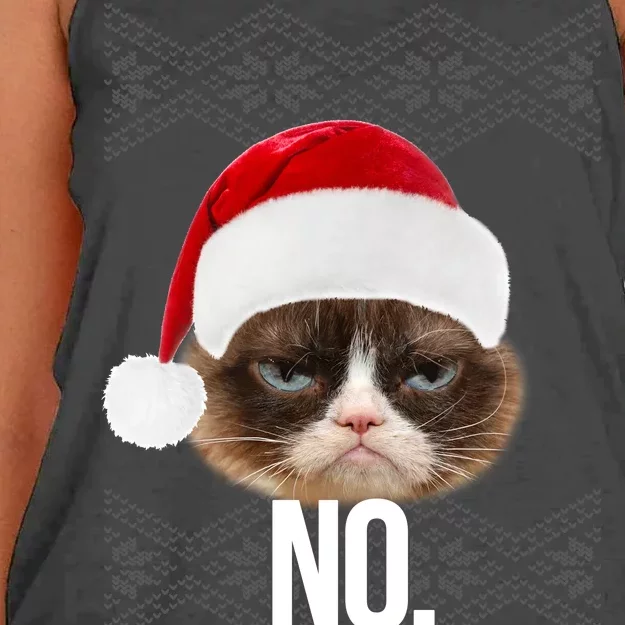 Funny Cat NO Meme Ugly Christmas Sweater Women's Knotted Racerback Tank