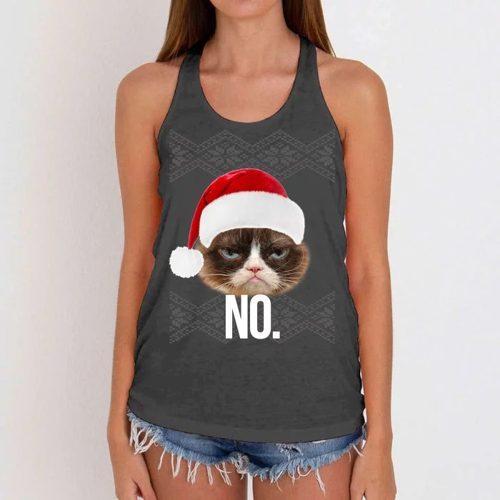 Funny Cat NO Meme Ugly Christmas Sweater Women's Knotted Racerback Tank