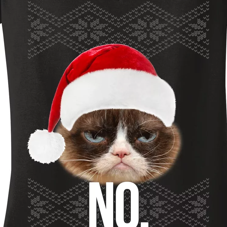 Funny Cat NO Meme Ugly Christmas Sweater Women's V-Neck T-Shirt