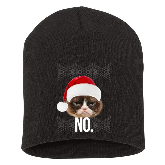 Funny Cat NO Meme Ugly Christmas Sweater Short Acrylic Beanie