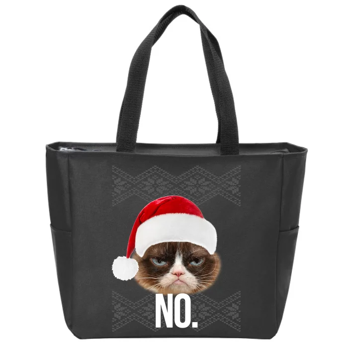 Funny Cat NO Meme Ugly Christmas Sweater Zip Tote Bag