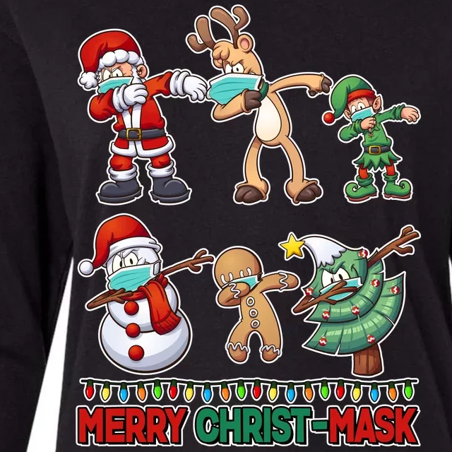 Funny Christmas Dabbing Merry Christ-Mask Womens Cotton Relaxed Long Sleeve T-Shirt