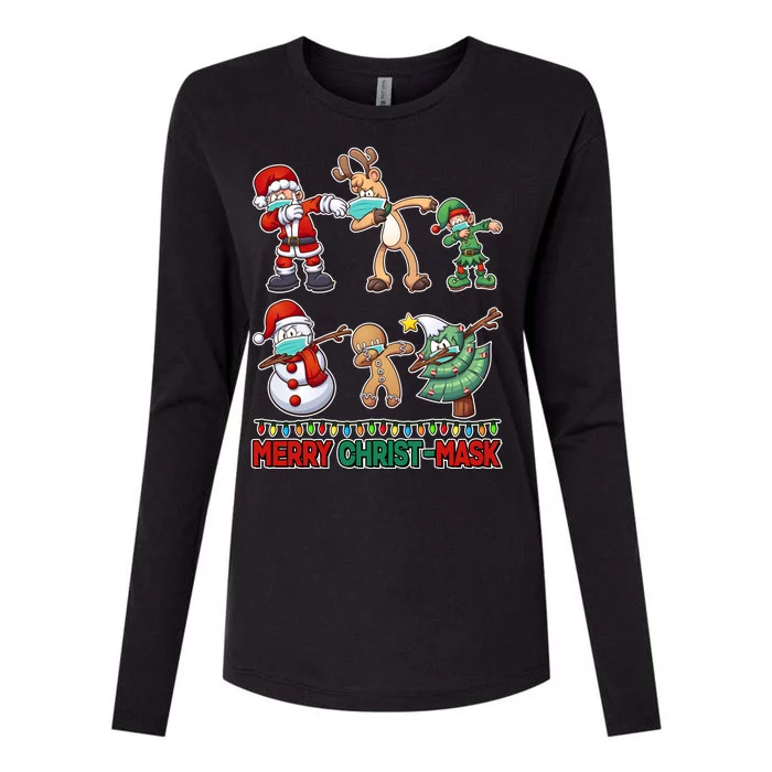 Funny Christmas Dabbing Merry Christ-Mask Womens Cotton Relaxed Long Sleeve T-Shirt