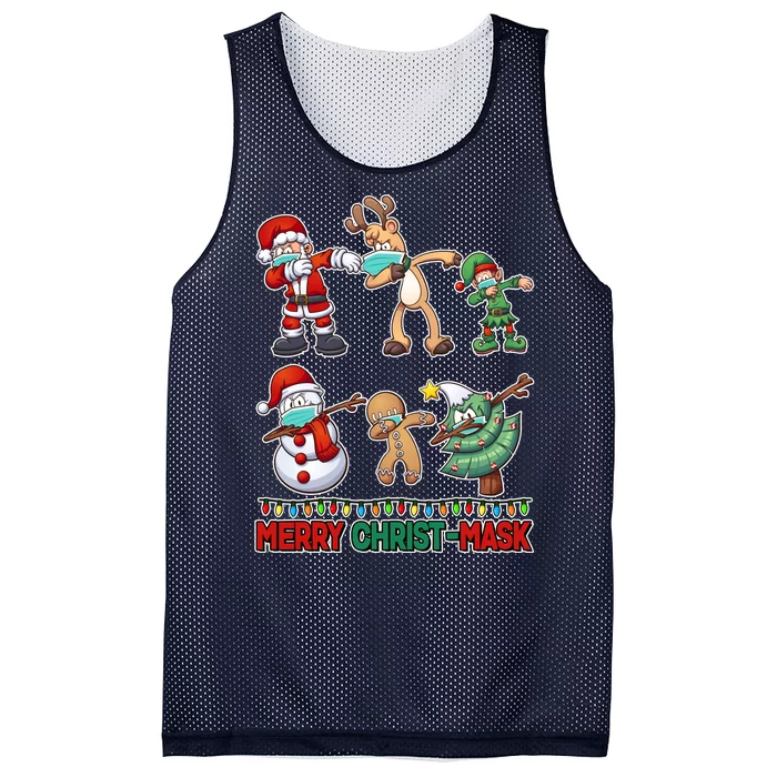 Funny Christmas Dabbing Merry Christ-Mask Mesh Reversible Basketball Jersey Tank