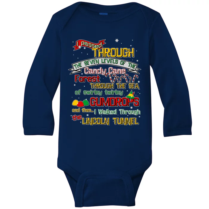 Funny Christmas Elf Map Baby Long Sleeve Bodysuit