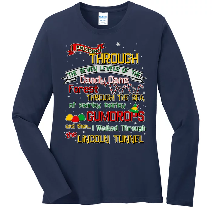 Funny Christmas Elf Map Ladies Long Sleeve Shirt