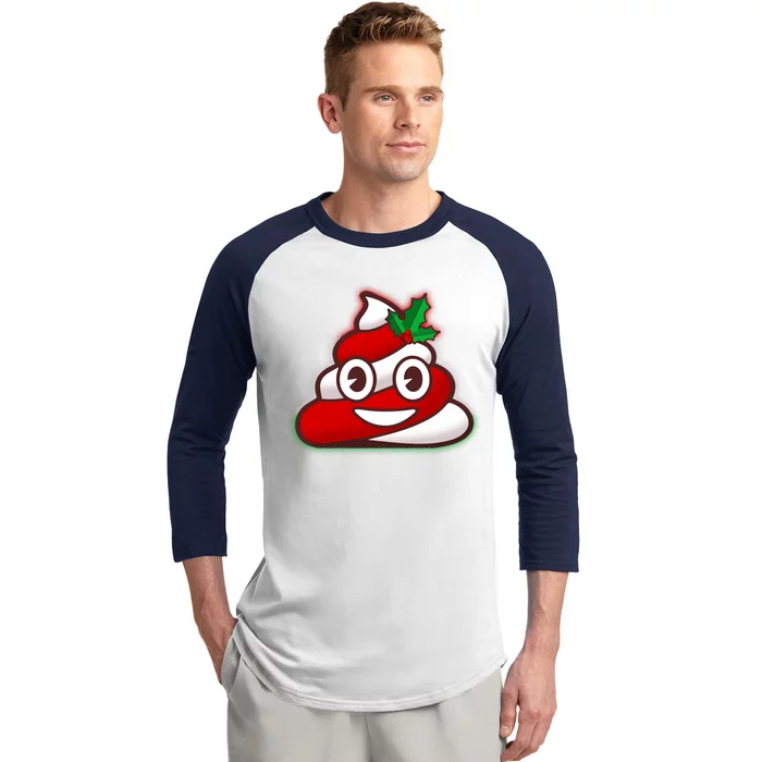 Funny Christmas Poop Emoji Baseball Sleeve Shirt