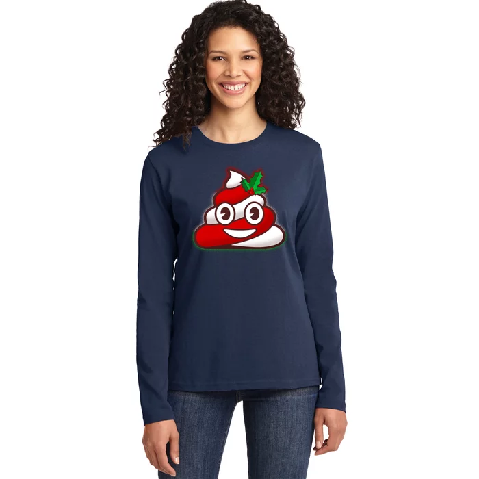 Funny Christmas Poop Emoji Ladies Long Sleeve Shirt