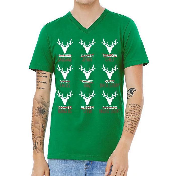 Funny Christmas Reindeer Names V-Neck T-Shirt