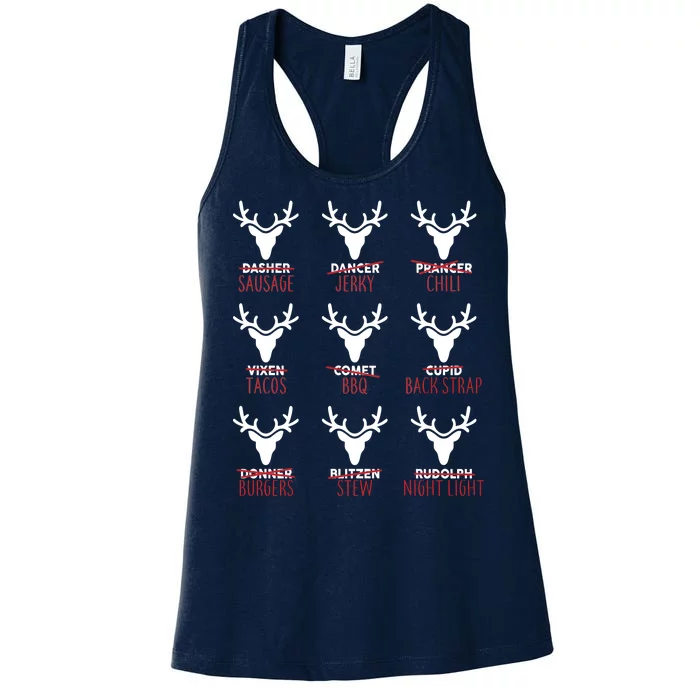 Funny Christmas Reindeer Names Women's Racerback Tank