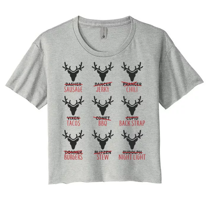 Funny Christmas Reindeer Names Women's Crop Top Tee