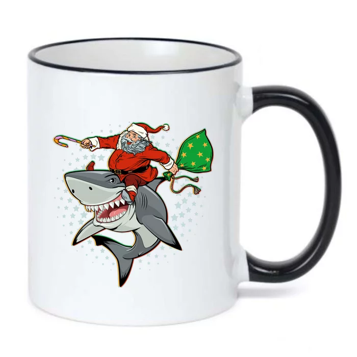 Funny Christmas Santa Riding Shark Black Color Changing Mug