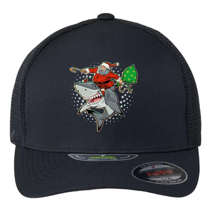 Funny Christmas Santa Riding Shark Flexfit Unipanel Trucker Cap