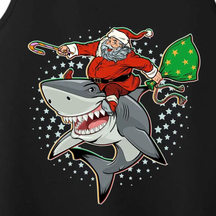 Funny Christmas Santa Riding Shark Performance Tank