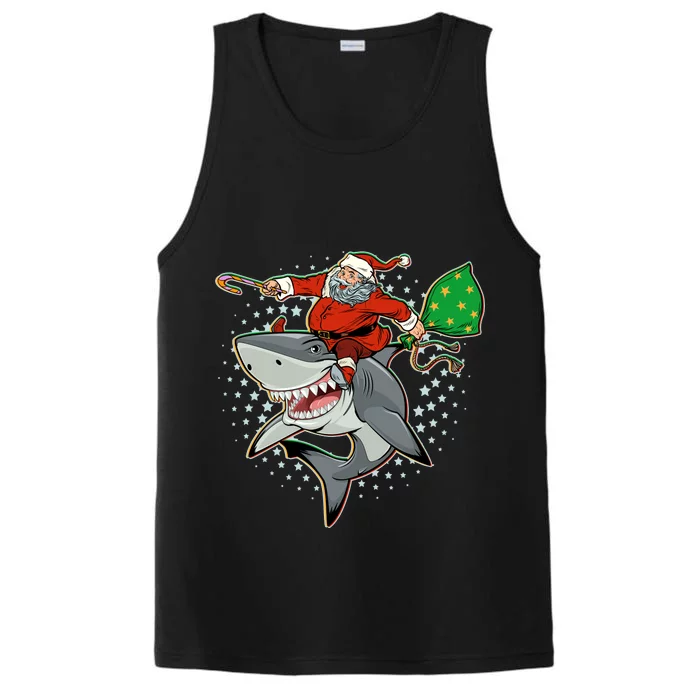 Funny Christmas Santa Riding Shark Performance Tank