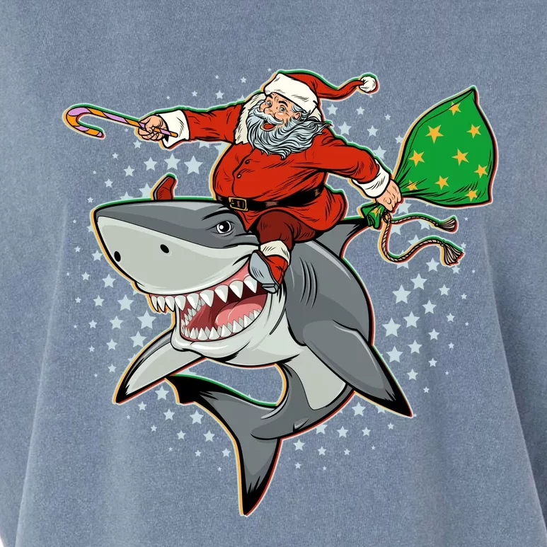 Funny Christmas Santa Riding Shark Garment-Dyed Women's Muscle Tee