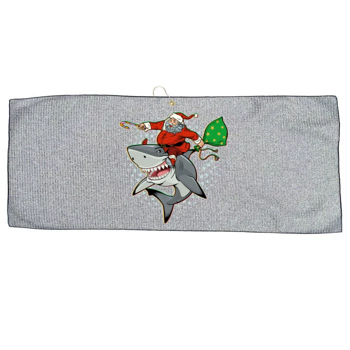 Funny Christmas Santa Riding Shark Large Microfiber Waffle Golf Towel