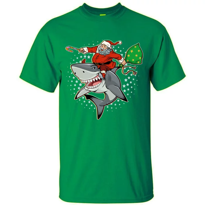 Funny Christmas Santa Riding Shark Tall T-Shirt