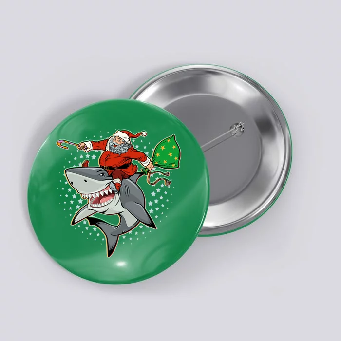 Funny Christmas Santa Riding Shark Button