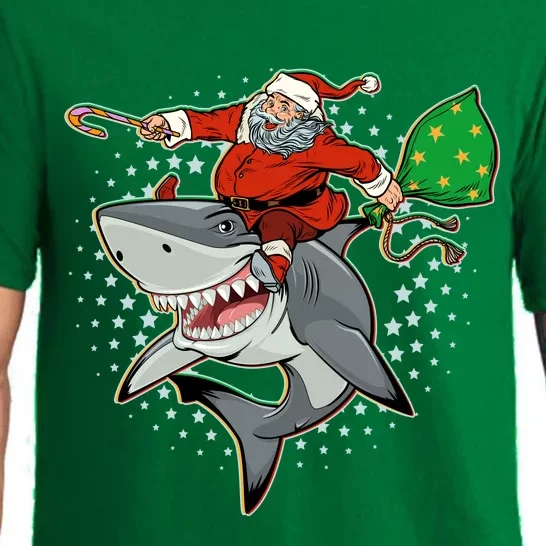 Funny Christmas Santa Riding Shark Pajama Set