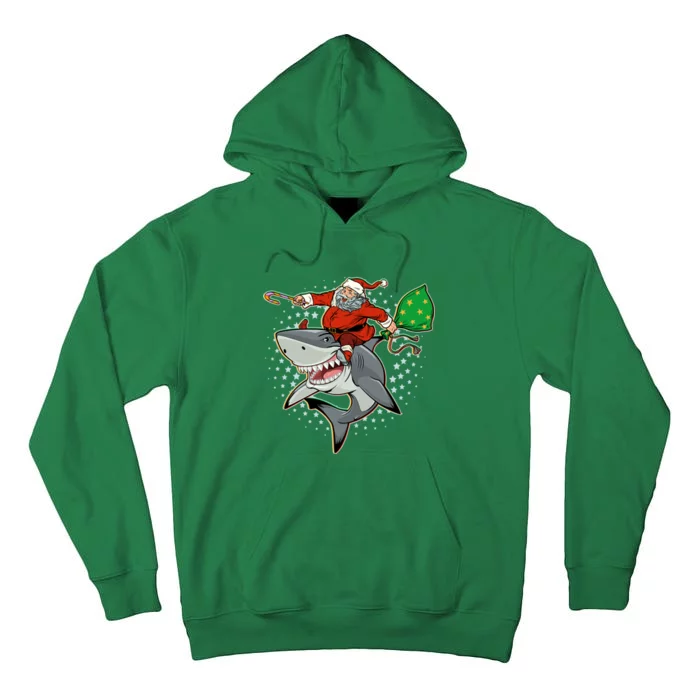 Funny Christmas Santa Riding Shark Tall Hoodie