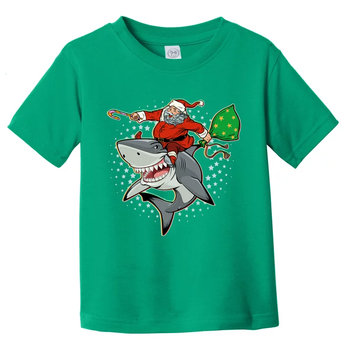 Funny Christmas Santa Riding Shark Toddler T-Shirt