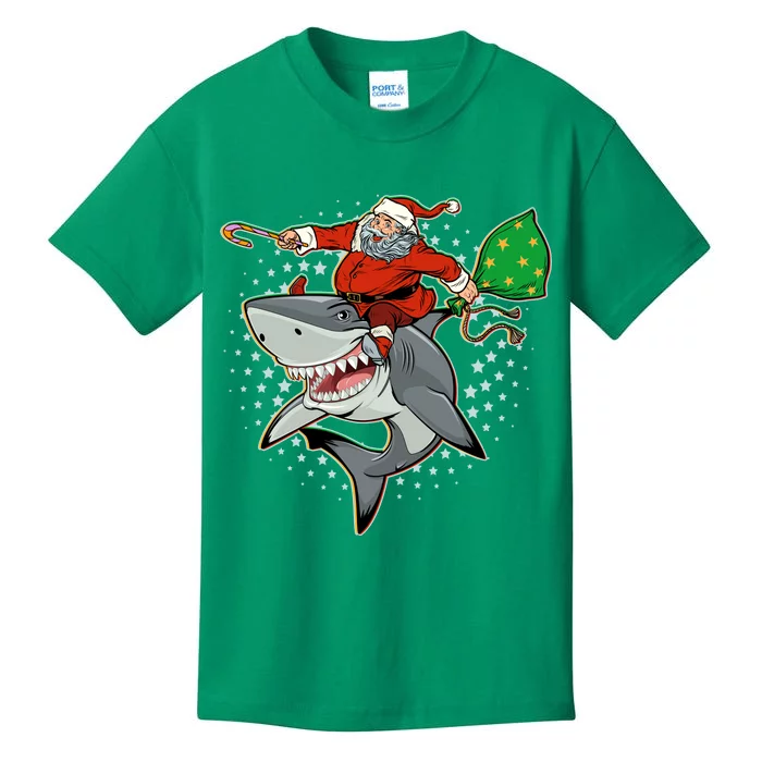 Funny Christmas Santa Riding Shark Kids T-Shirt