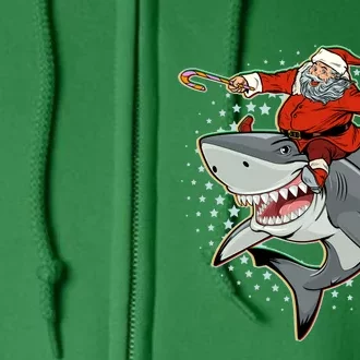 Funny Christmas Santa Riding Shark Full Zip Hoodie