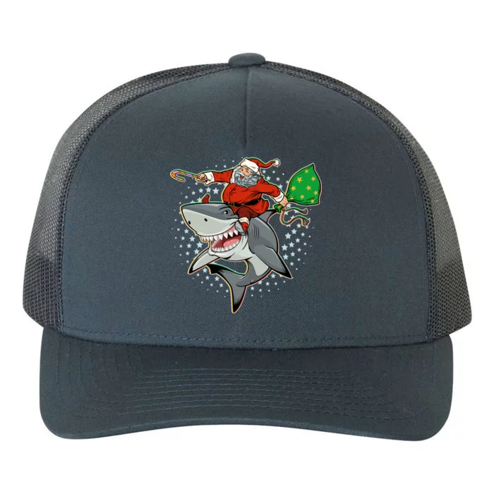 Funny Christmas Santa Riding Shark Yupoong Adult 5-Panel Trucker Hat