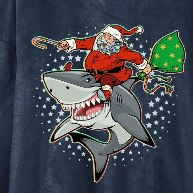 Funny Christmas Santa Riding Shark Hooded Wearable Blanket