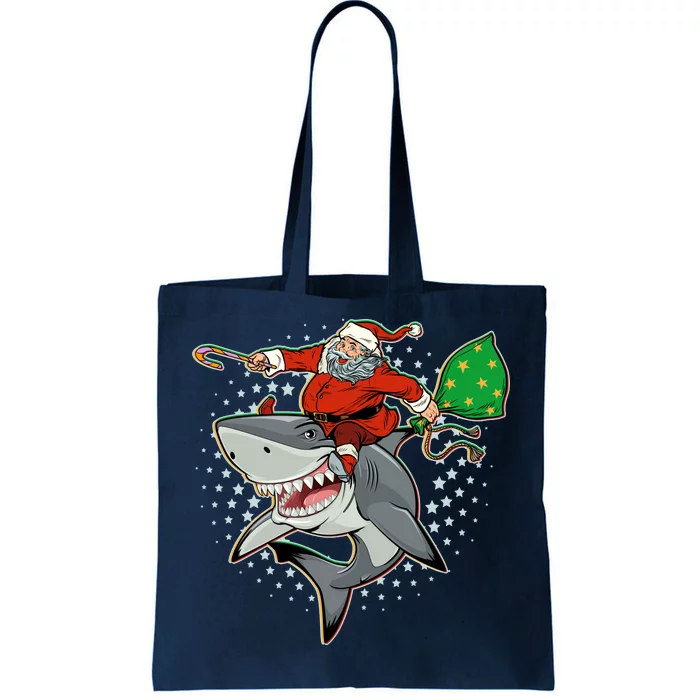 Funny Christmas Santa Riding Shark Tote Bag