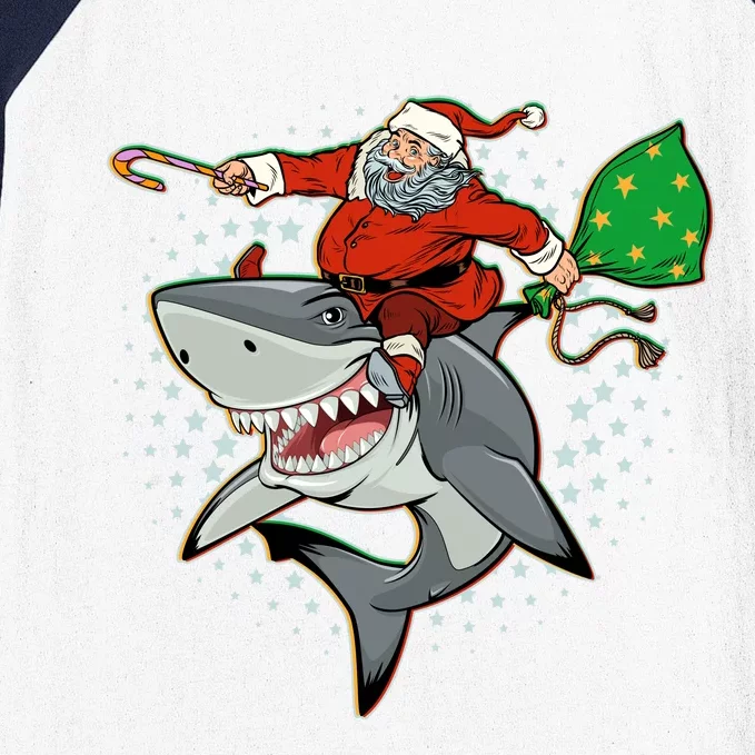 Funny Christmas Santa Riding Shark Baseball Sleeve Shirt