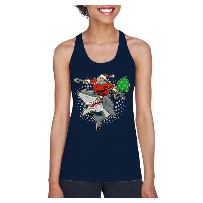 Funny Christmas Santa Riding Shark Women's Racerback Tank